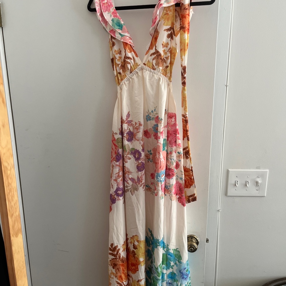 Floral Halter Maxi Dress in Cream and Multicolor